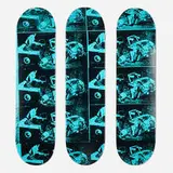 Andy Warhol, The Car Crash (triptych), 2016, screenprint in colors on plywood skate deck