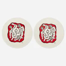 Fernand Léger, Plates from the Acrobats series, pair, c. 1955, hand-stenciled and glazed porcelain