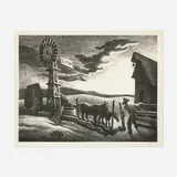Arkansas Evening (or Nebraska Evening) by Thomas Hart Benton, 1941, lithograph, sold Nov 2024