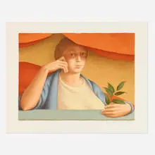 George Tooker, Woman with Branch, 1978, lithograph in colors