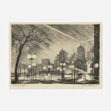James Swann, Rainy Night (Chicago), 1951, drypoint