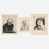 Ludwig Meidner, Three works, c. 1920, etching