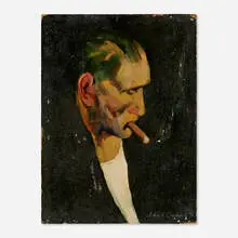 John R. Grabach, Man with Cigar, oil on paper board
