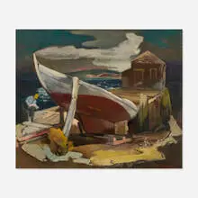 Joseph Raskin, Untitled (Boat Dock), oil on board