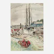 Malvin Marr Albright, Untitled (Port Scene), 1941, watercolor on paper