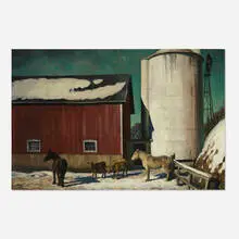 J. William Hallquist, Winter Barnyard, oil on board