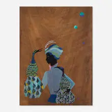 Irene V. Clark, Untitled (Man with Peacocks), acrylic on wood veneer