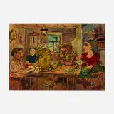 David Burliuk, Untitled (Tea Time), oil on board