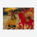 David Burliuk, Untitled (Woman Leading a Horse), oil on canvas board
