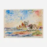 David Burliuk, Untitled (Fall Landscape by the Shore), watercolor on paper