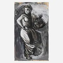 Telésforo Herrera, Woman with Basket of Fruit, gouache on paper