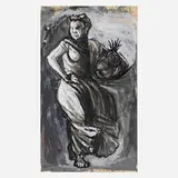 Telésforo Herrera, Woman with Basket of Fruit, gouache on paper