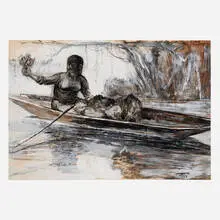 Telésforo Herrera, Untitled (Woman in Canoe), 1964, gouache on paper