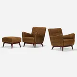 Jens Risom, Lounge chairs model U-320, pair and ottoman, model U-720