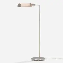 Casella, Adjustable floor lamp, c. 1990, nickel-plated brass, glass