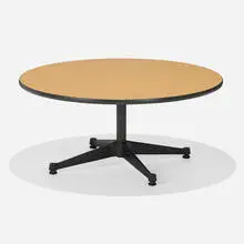 661 coffee table by Charles and Ray Eames, laminate, enameled aluminum and steel, rubber, sold Sep 2025