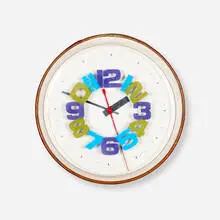 Wall clock, model 2281 by George Nelson & Associates, 1959-60, screenprint on acrylic, walnut, enameled aluminum, paper, sold Sep 2025