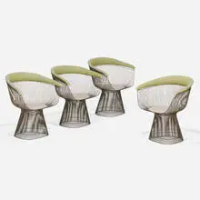 Chairs, set of four by Warren Platner, leather over foam, enameled steel, sold Sep 2025