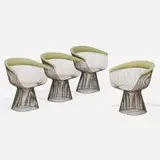 Warren Platner, Chairs, set of four, leather over foam, enameled steel