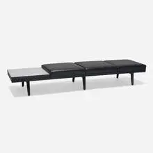 Contract Bench System by George Nelson & Associates, 1958, painted steel and wood, vinyl upholstery, laminate, sold Sep 2025