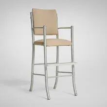 High chair, model 1235 by Warren McArthur, c. 1933, aluminum, upholstery, painted wood, sold Aug 2025