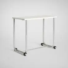 Occasional table, model 1558 by Warren McArthur, c. 1933, aluminum, laminate, rubber, sold Aug 2025