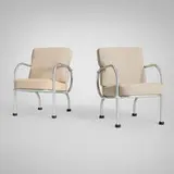 Warren McArthur, Armchairs model 1019, pair, c. 1933, aluminum, upholstery, rubber