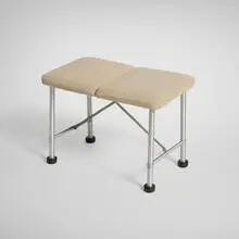 Warren McArthur, Folding stool, c. 1933, aluminum, upholstery, steel, rubber