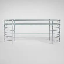 Desk, model 1549-2 by Warren McArthur, c. 1933, aluminum, glass, sold Aug 2025