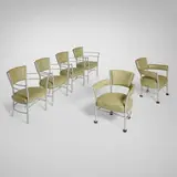 Warren McArthur, Armchairs, set of six, c. 1933, aluminum, woven linoleum upholstery, rubber