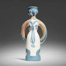 Lampe femme by Pablo Picasso, c.1955, white earthenware clay, decoration in engobes, sold Aug 2025