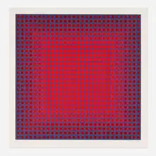 Compounded Red by Julian Stanczak, 1980, screenprint in colors, sold Aug 2025