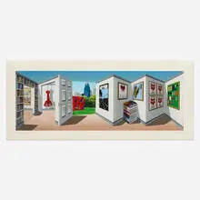 Patrick Hughes, Popping, 2017, three-dimensional archival pigment print with hand-coloring in acrylic vitrine
