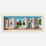 Patrick Hughes, Popping, 2017, three-dimensional archival pigment print with hand-coloring in acrylic vitrine