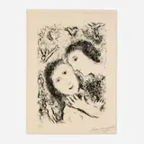 Marc Chagall, Le couple aux anges, 1979, lithograph on Japon nacré
