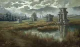 Max Fleischer, Indian Tombs, Watercolor on paper mounted on board