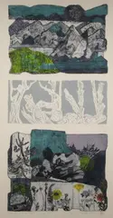 Yvonne Burk, TIMBERLINE and IRIS, Color intaglio etching - Plate: 36 1/2 in. x 18 in. and Plate: 7 in. x 8 1/2 in