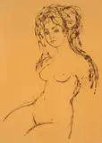 French School, Nude Woman Seated, Lithograph - Plate: 18 1/4 in. x 13 in