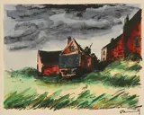 Maurice de Vlaminck, Untitled, BRICK HOUSES UNDER A DARK SKY, color lithograph