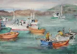 E. B. Warren, Boats Near City Pier, Watercolor on paper