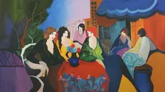 Stapko, Women Gathered Around Table, Oil on canvas