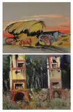 Irene H. Newman, FIREPLACE RUINS and PIGS IN SHED: TWO WORKS, each signed lower right, Watercolor on paper