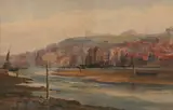 R. E. Brooke, Seaside Village Seen from the Water, Watercolor on paper
