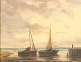 G. van Santen, Two Sailing Boats at Anchor, Oil on panel