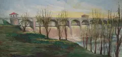 Ernest Maughlin, Ohio Bridge in Springtime, Oil on board