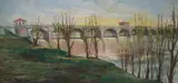 Ernest Maughlin, Ohio Bridge in Springtime, Oil on board