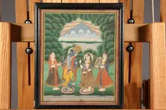 Untitled by Anonymous, Two ink and color on paper, one, flute-playing Krishna with three female attendants bearing gifts; other, with similar s, offered Feb 2006