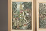 Anonymous, Figures in Garden, Two ink and color on paper