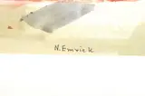 N. Emrick, Tugboat and Barges with a Bridge, Watercolor