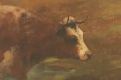 Henri Dupre, Cows Grazing by Waterside, Oil on canvas